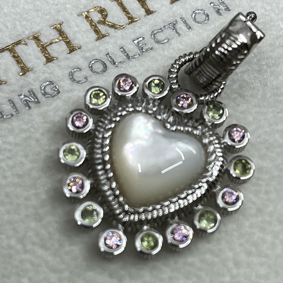 Vintage Judith Ripka Sterling Silver Heart Enhancer Pendant with Mother of Pearl - Picture 6 of 16